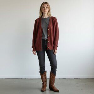 GAP Burgundy Textured Cotton Knit Cardigan Sweater